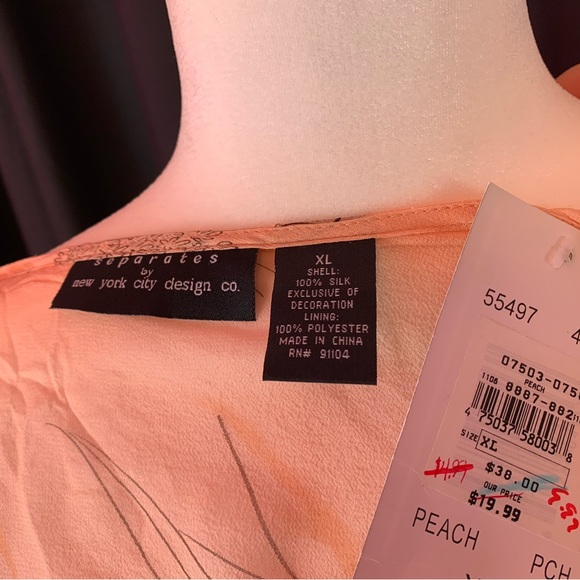 Separates peach floral sheer shirt with tank size XL - Picture 5 of 6